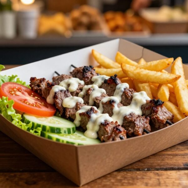 Ile kalorii ma kebab box z frytkami, mięsem, warzywami i sosem